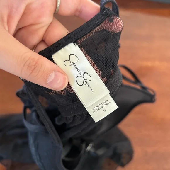 vintage 90s black sheer polka dot lingerie babydoll dress size small - Picture 4 of 4